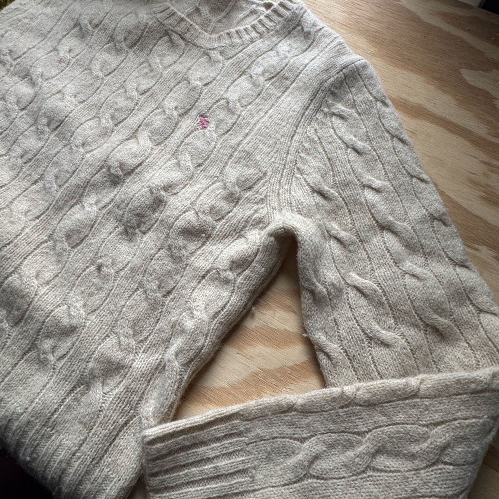Women's Vintage Abercrombie Cream Knit Sweater size large. 100% Wool. - Picture 6 of 11